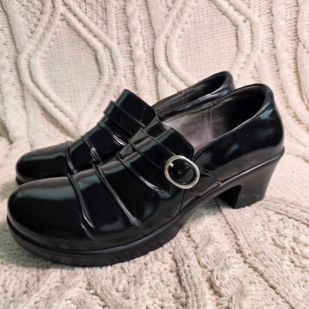 Alegria Halli Pleated Loafers Black Leather Buckle Women 41 10-10.5 Excellent